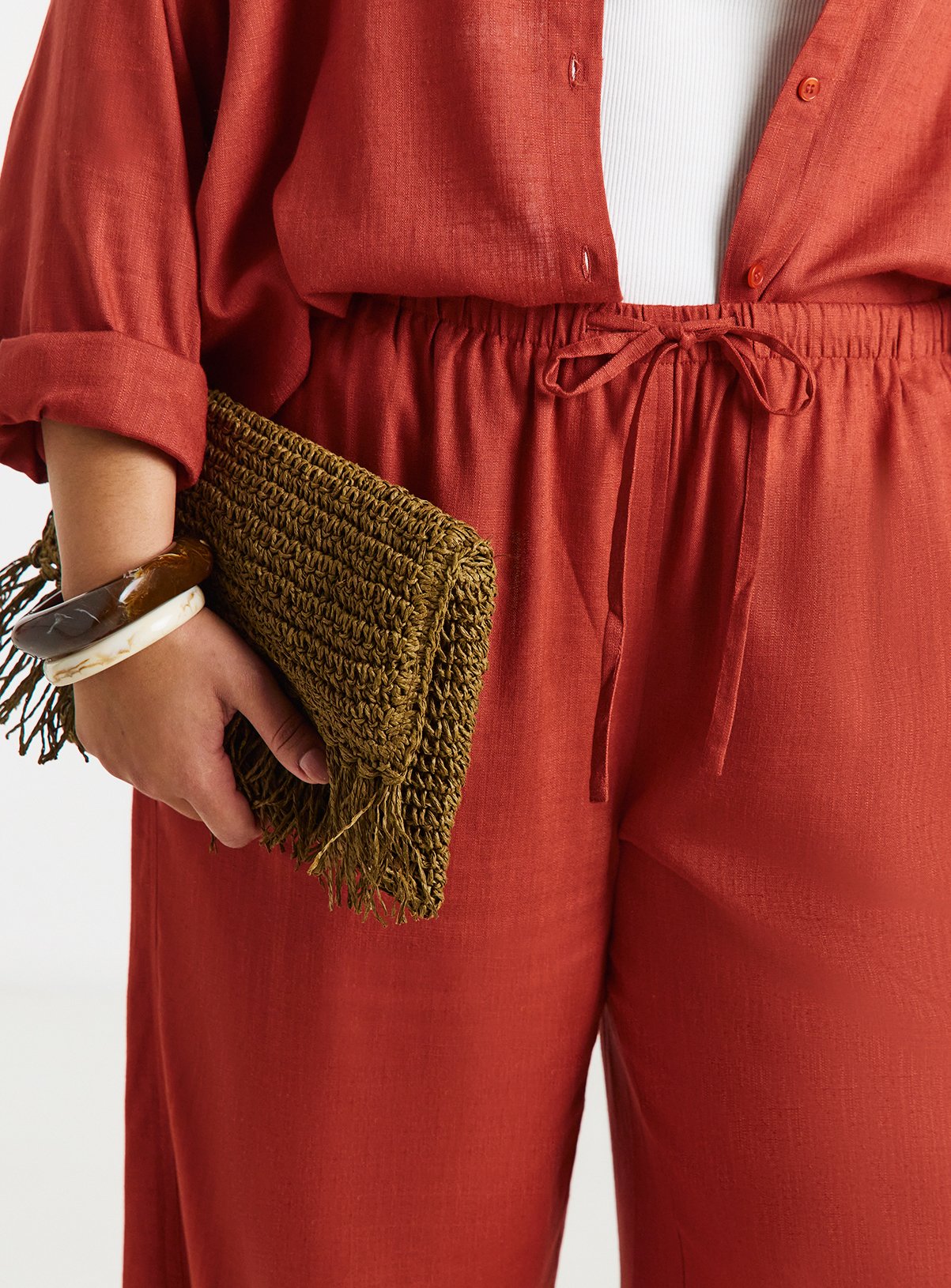 SIMPLY BE Rust Linen Tie Waist Wide Leg Trouser 20 - Image 4 thumbnail